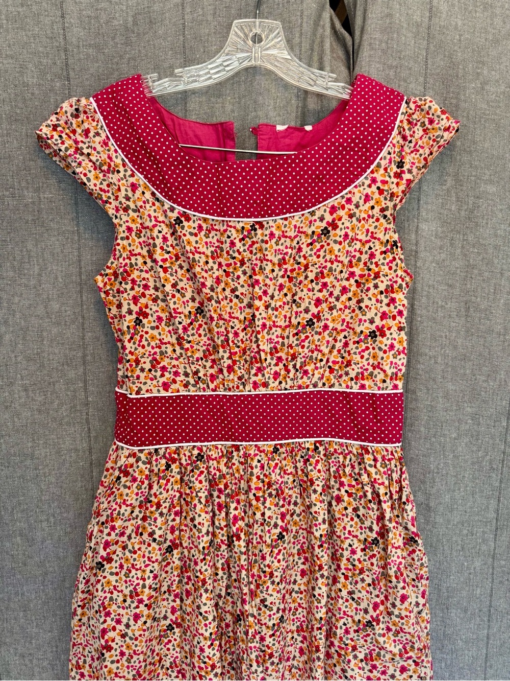 Cotton Floral Lined Fit And Flare Dress -No Tag- Fits Like An 8/10 Red Yellow